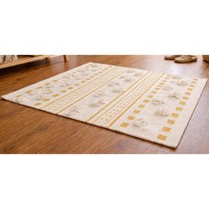 Handwoven Accent Rug / Floor Mat – GoodWeave Certified – Cream & Mustard